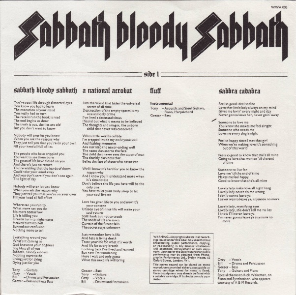 inner sleeve front, Black Sabbath - Sabbath Bloody Sabbath